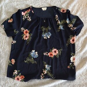 Van Heusen Boxy Short Sleeve Blouse in Blue and Orange